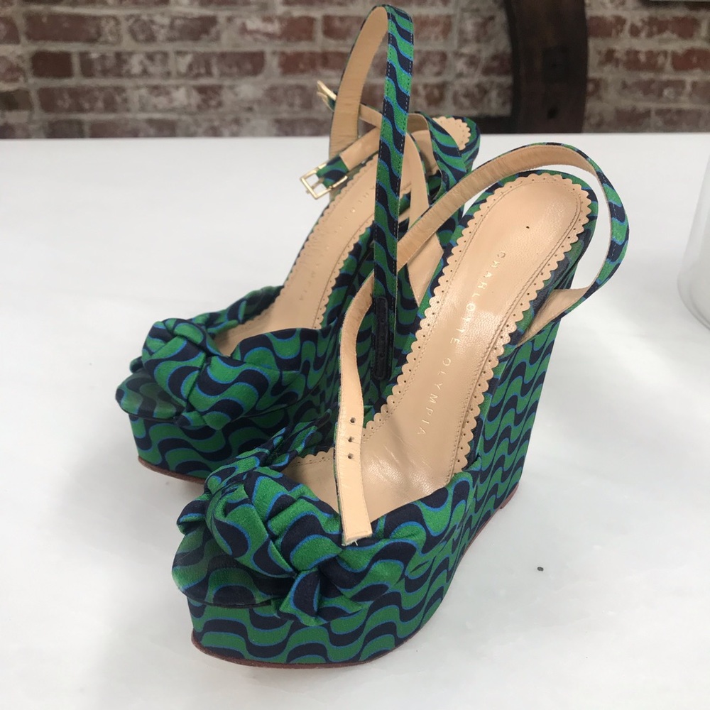 Sophia Webster emerald green print wedge